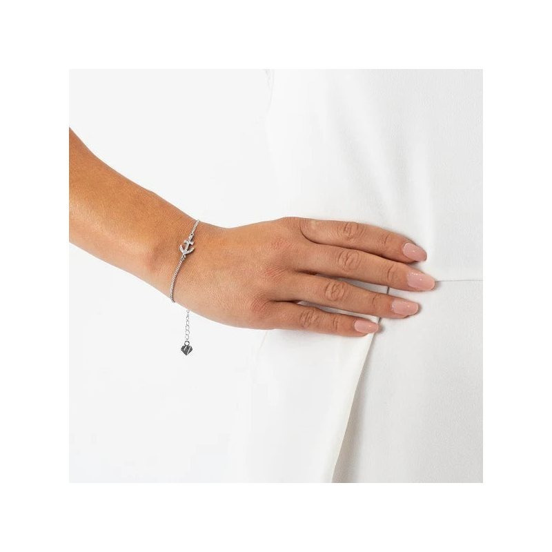 Women's Silver Tone Anchor Charm Bracelet with Adjustable Chain